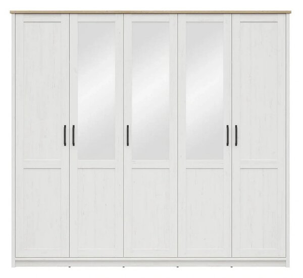 Dressing LOKSA, pin alb/stejar grandson, PAL laminat, cu 5 usi, 241x58x220 cm