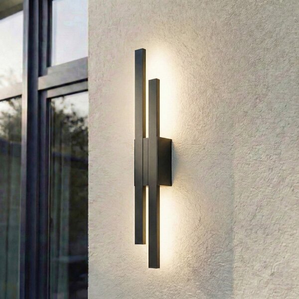 Lindby Aplică de exterior cu LED Sakari, negru, aluminiu, înălțime 59 cm, Negru, Aluminiu, Modern