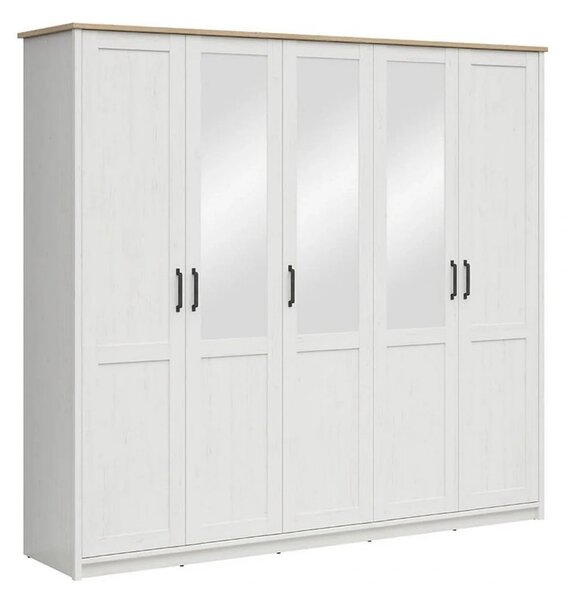 Dressing LOKSA, pin alb/stejar grandson, PAL laminat, cu 5 usi, 241x58x220 cm