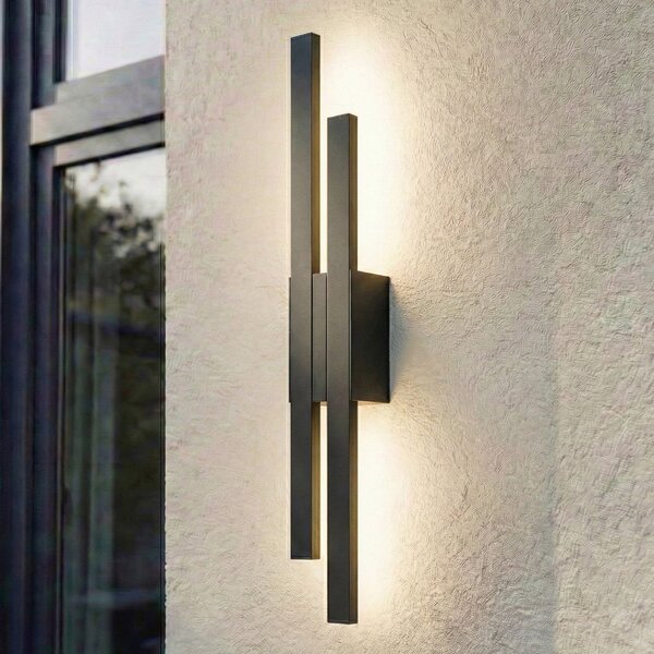 Lindby Aplică de exterior cu LED Sakari, negru, aluminiu, înălțime 59 cm, Negru, Aluminiu, Modern