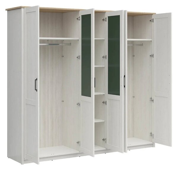 Dressing LOKSA, pin alb/stejar grandson, PAL laminat, cu 5 usi, 241x58x220 cm