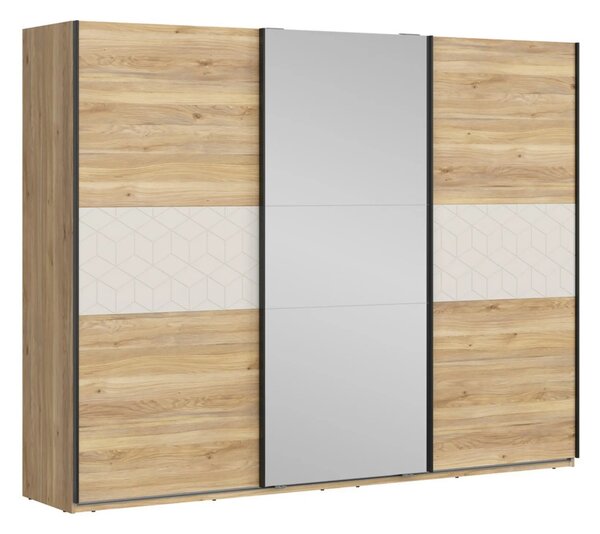 Dressing GLAMOUR, stejar/casmir, PAL, cu 3 usi, 270x61x211 cm