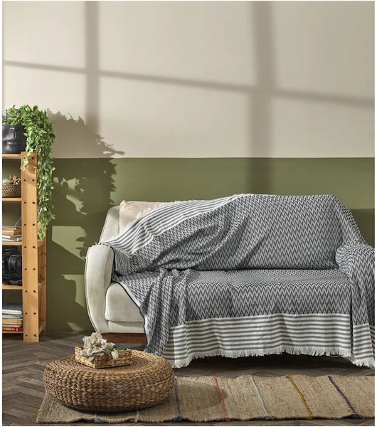 Patura cu franjuri Serenity - 170x210 Cm gri alb