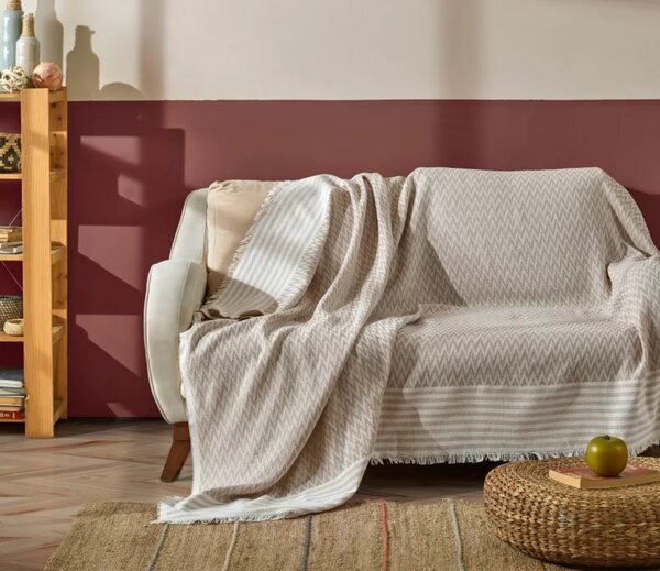 Patura cu franjuri Serenity - 170x210 Cm bej alb