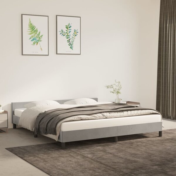 Cadru de pat cu tăblie, gri deschis, 180x200 cm, catifea