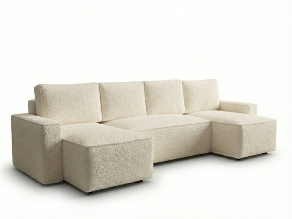 Canapea extensibila in forma de U SMART BOUCLE, crem, 303x140 cm
