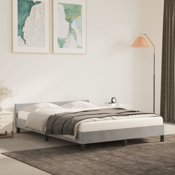 Cadru de pat cu tăblie, gri deschis, 140x200 cm, catifea