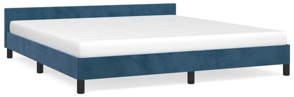 Cadru de pat cu tăblie, albastru închis, 180x200 cm, catifea