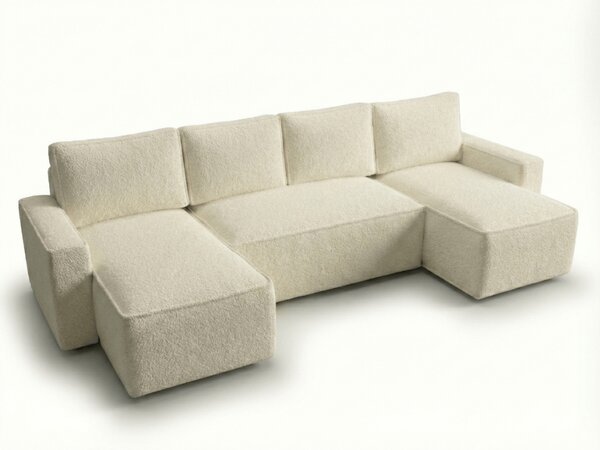 Canapea extensibila in forma de U SMART BOUCLE, crem, 303x140 cm