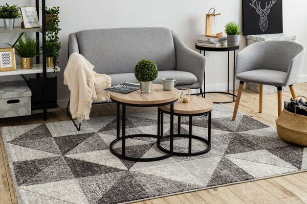 Covor Feel 5672/16811 Triunghiuri gri si antracit si crem