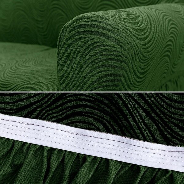 Set 2 Huse elastice pentru fotolii, cu volanas si model Jacquard Verde in dungi