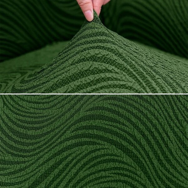 Set 6 huse elastice pentru scaune, model Jacquard, Verde in dungi