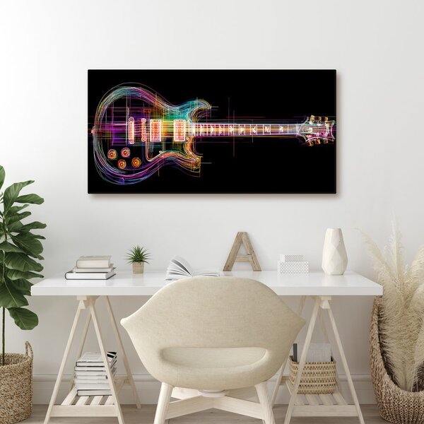 Tablou chitară neon pe fundal negru