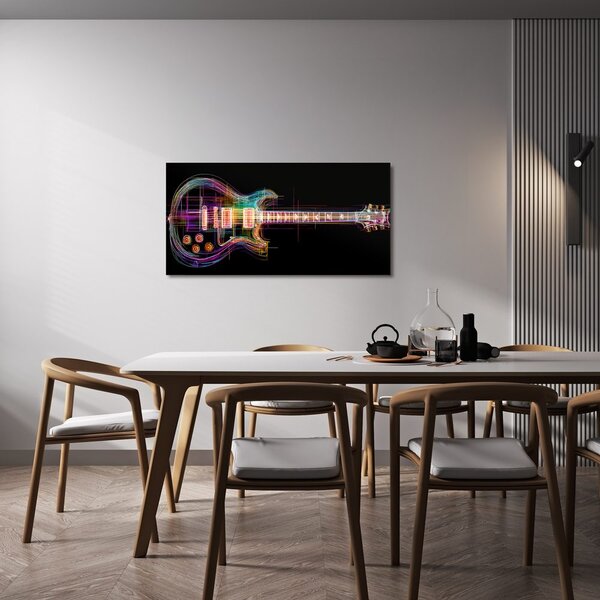 Tablou chitară neon pe fundal negru