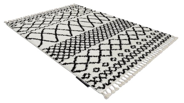 Covor Berber Safi N9040 albsi negru Franjuri shaggy pletos