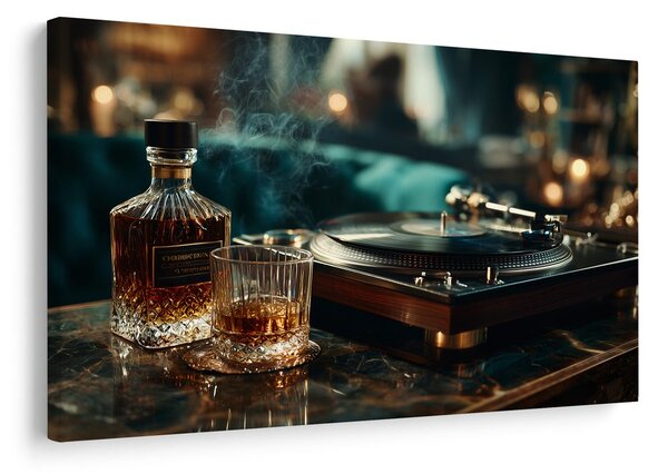 Tablou gramofon și pahar de whisky