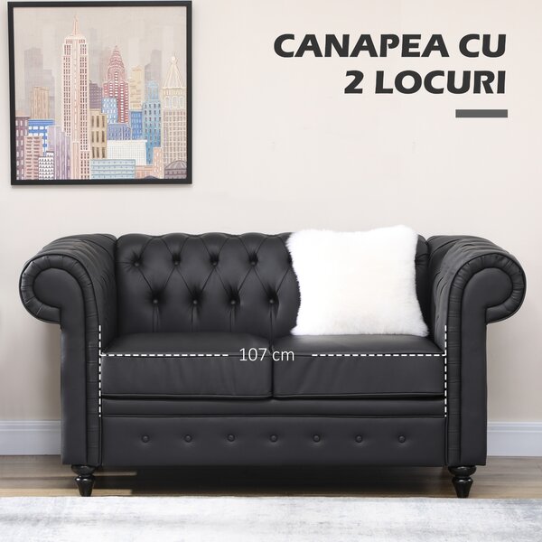 HOMCOM Canapea 2 Locuri Confortabilă, Piele Sintetică, 160x84x80 cm | Aosom Romania