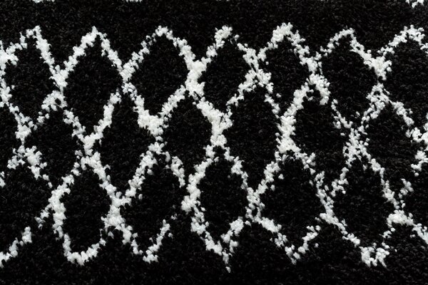 Covor Berber Ethnic G3802 cerc negru si alb Franjuri shaggy