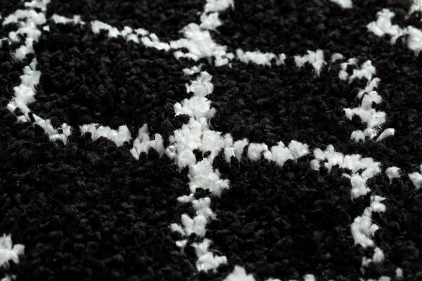 Covor Berber Ethnic G3802 cerc negru si alb Franjuri shaggy