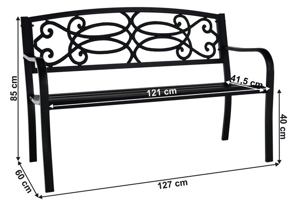Banca gradina VENDA, negru, metal, 127x60x85 cm