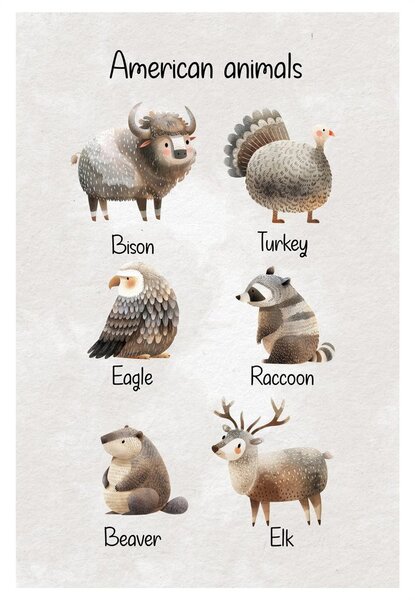 Tablou animale americane în ilustrație