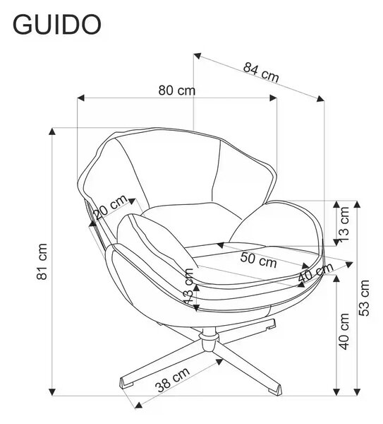 Fotoliu GUIDO, bej/crom, stofa clasica/metal, 80x84x81 cm