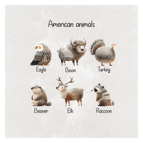 Tablou ilustrații cu animale americane