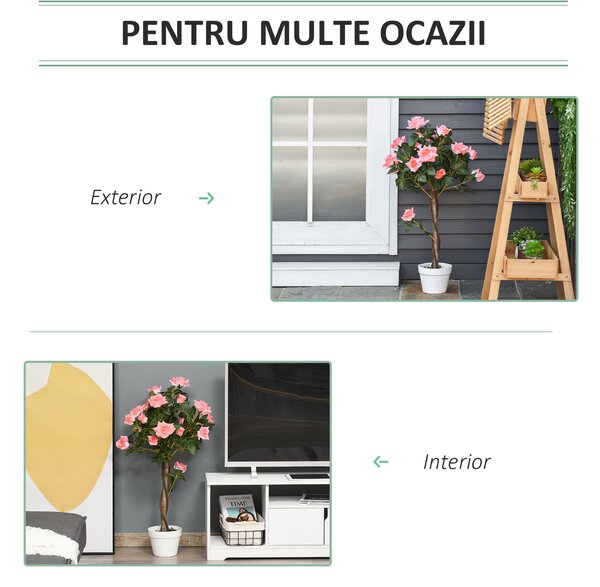 Outsunny Plantă Artificială de Trandafiri cu 21 de Flori, Ghiveci Umplut cu Ciment și Mușchi, Ø18x90 cm, Roz | Aosom Romania