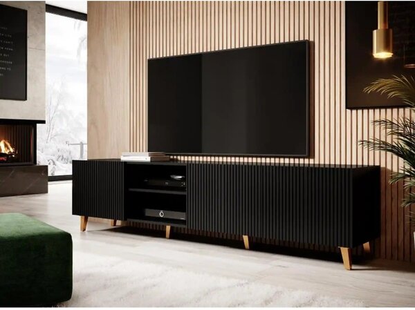 Comoda TV mare PAFOS, negru, PAL laminat, 200x40x52 cm