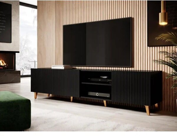 Comoda TV mare PAFOS, negru, PAL laminat, 200x40x52 cm