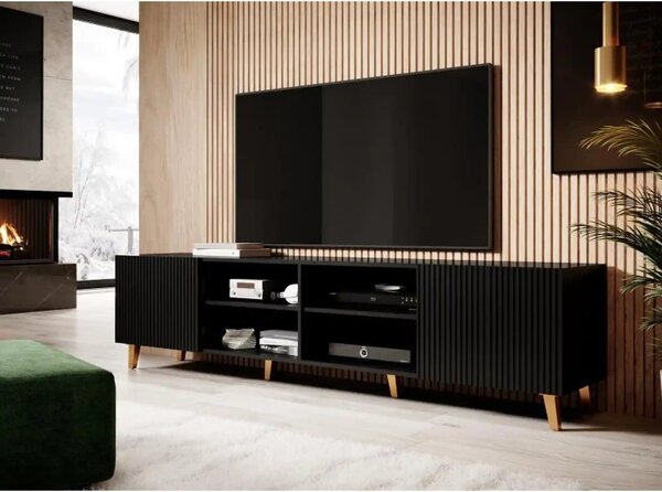 Comoda TV mare PAFOS, negru, PAL laminat, 200x40x52 cm