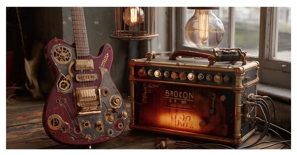 Tablou chitară vintage cu amplificator