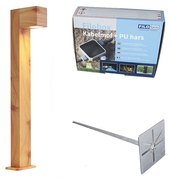 Lampă de exterior din aluminiu cu imprimeu de lemn cu țăruș de sol și presetupe 65cm IP44 - Baleno