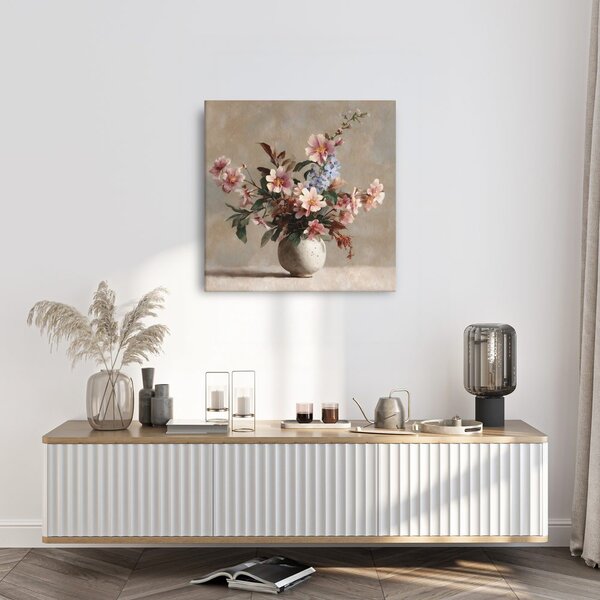 Tablou flori delicate în vază rustică