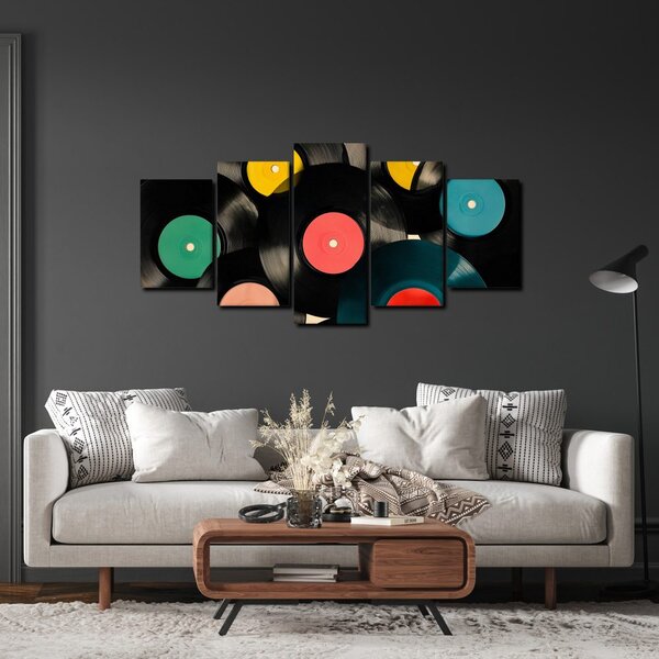Tablou 5-piese discuri de gramofon colorate