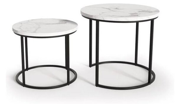 Set 2 masute cafea OREO, alb cu efect de marmura/negru