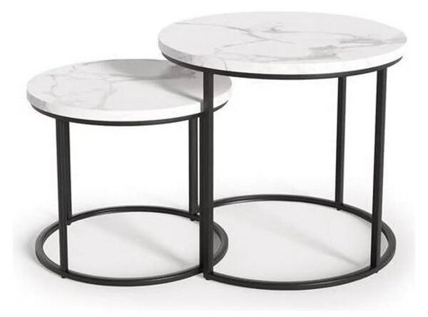 Set 2 masute cafea OREO, alb cu efect de marmura/negru