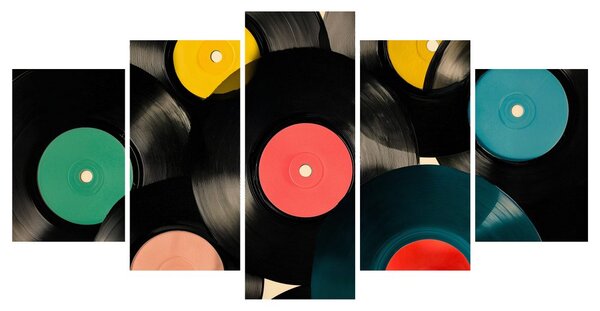 Tablou 5-piese discuri de gramofon colorate