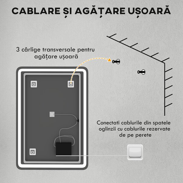Kleankin Oglinda pentru Baie cu Lumini LED, 70x 4 x 100cm, Argintiu | Aosom Romania
