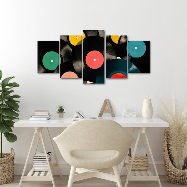Tablou 5-piese discuri de gramofon colorate