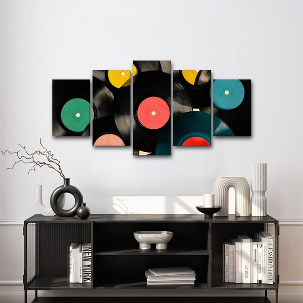 Tablou 5-piese discuri de gramofon colorate