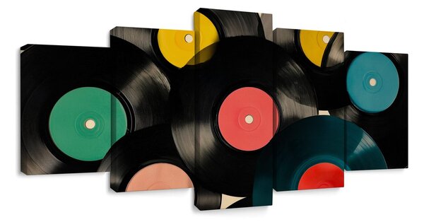 Tablou 5-piese discuri de gramofon colorate