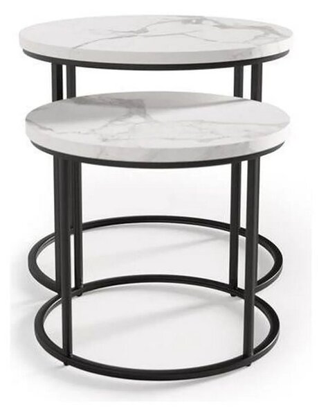Set 2 masute cafea OREO, alb cu efect de marmura/negru