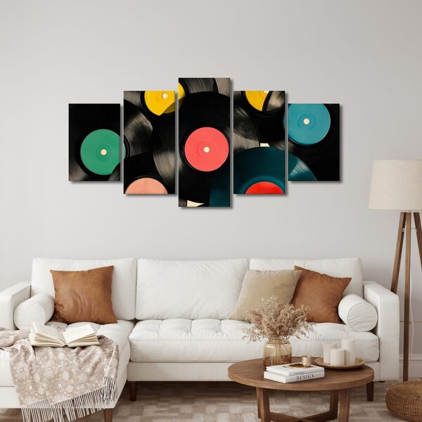 Tablou 5-piese discuri de gramofon colorate