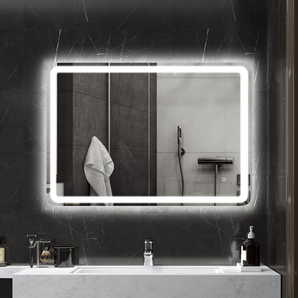 Kleankin Oglinda pentru Baie cu Lumini LED, 70x 4 x 100cm, Argintiu | Aosom Romania