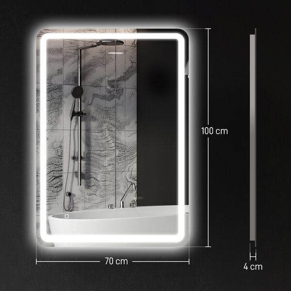 Kleankin Oglinda pentru Baie cu Lumini LED, 70x 4 x 100cm, Argintiu | Aosom Romania