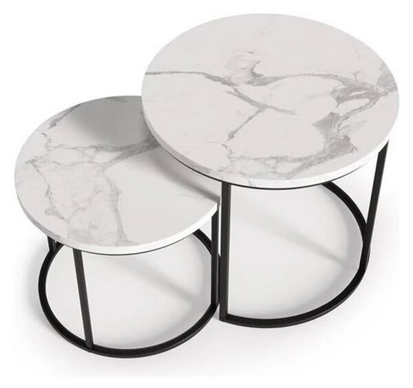 Set 2 masute cafea OREO, alb cu efect de marmura/negru