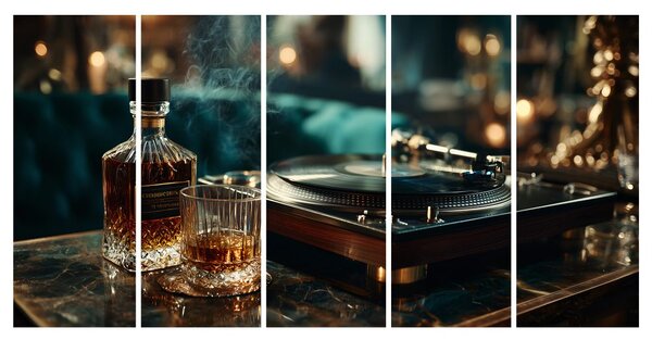 Tablou 5-piese eleganța whisky și gramofonului