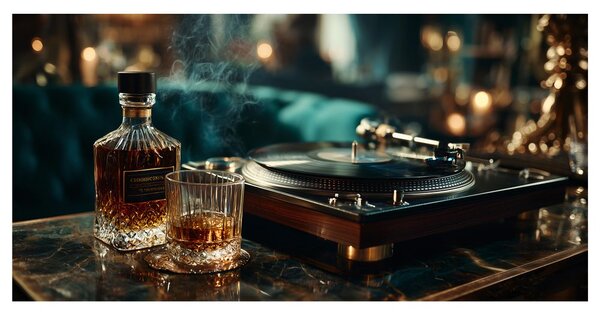 Tablou relaxare cu whisky și vinil