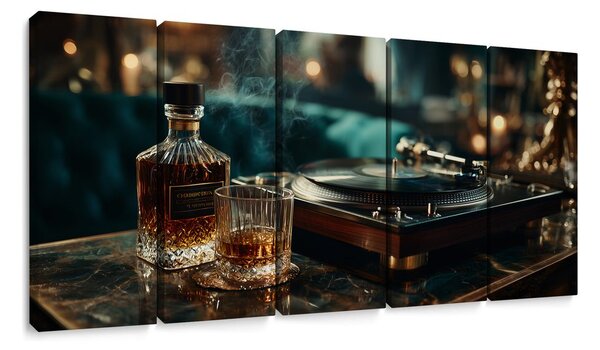 Tablou 5-piese eleganța whisky și gramofonului